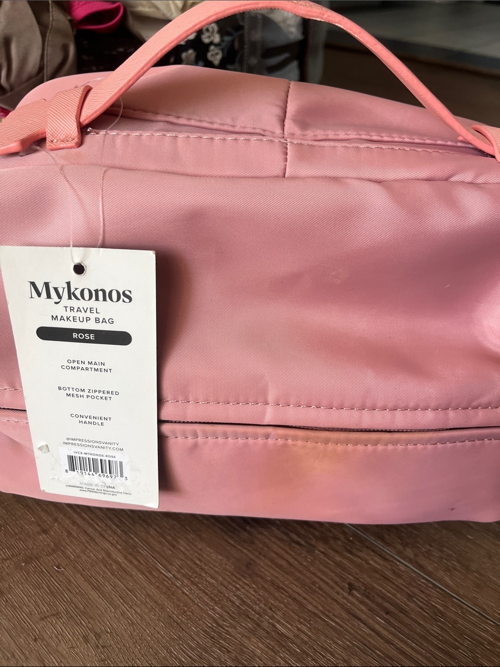 Mykonos Rose Pink Travel Makeup Bag with Top Handle